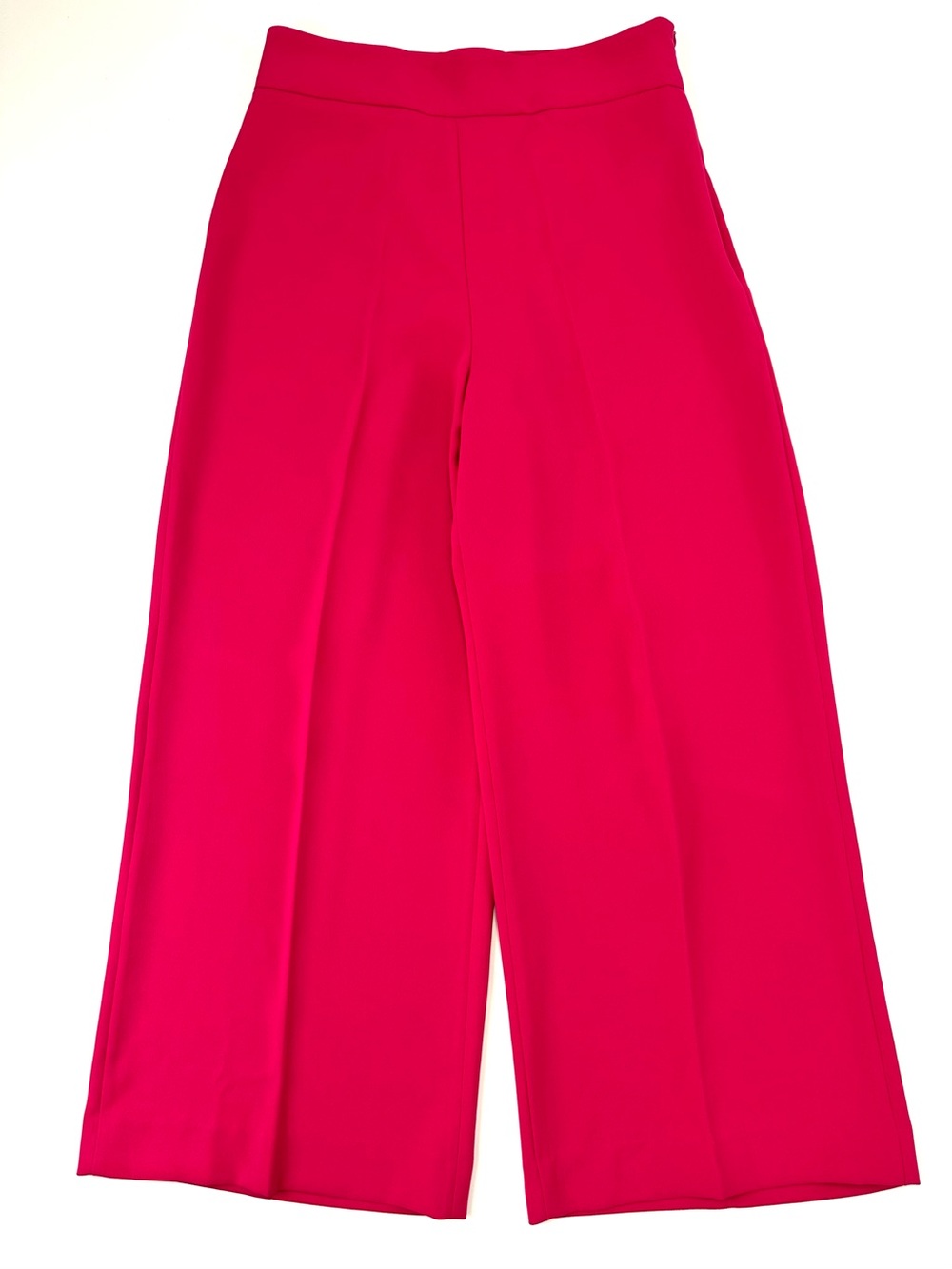 Zara Fuchsia High Waisted Wide Leg Crop Trousers Crepe Medium